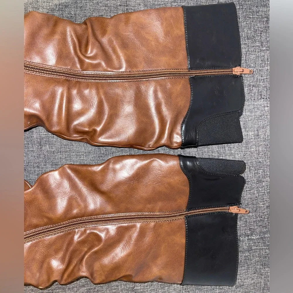 Nine West - Brown Boots with Black Top - Size 7.5 - Picture 5 of 11